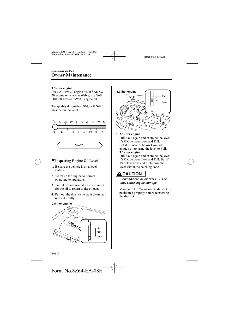 Owner maintenance, Caution | Mazda 2009 6 User Manual | Page 362 / 464