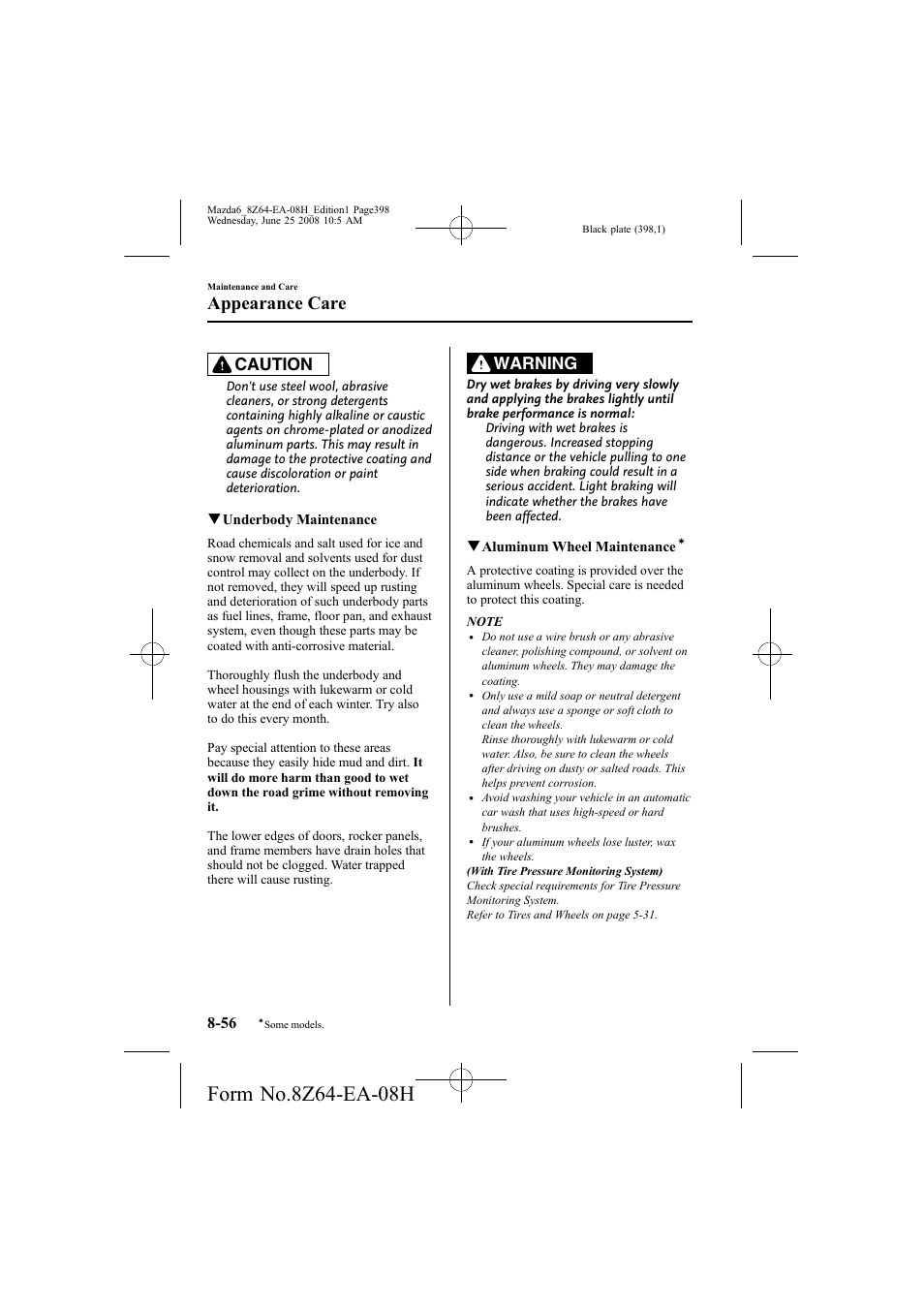 Appearance care, Caution, Warning | Mazda 2009 6 User Manual | Page 398 / 464