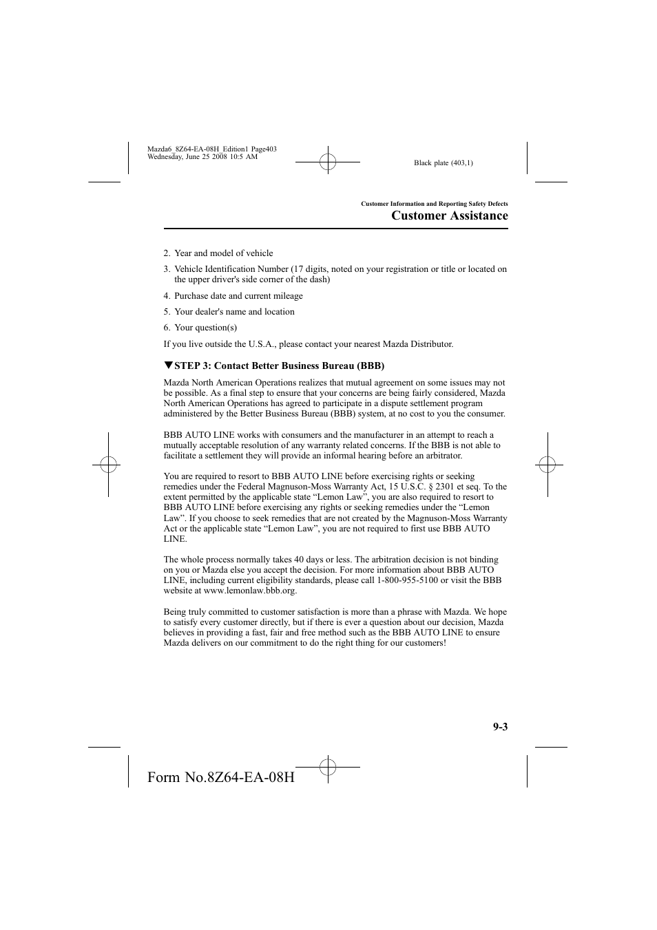 Customer assistance | Mazda 2009 6 User Manual | Page 403 / 464