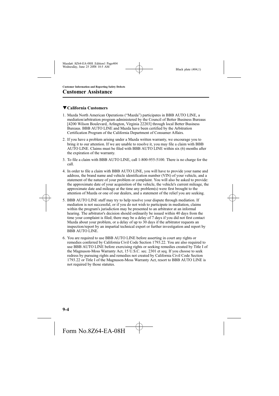 Customer assistance | Mazda 2009 6 User Manual | Page 404 / 464