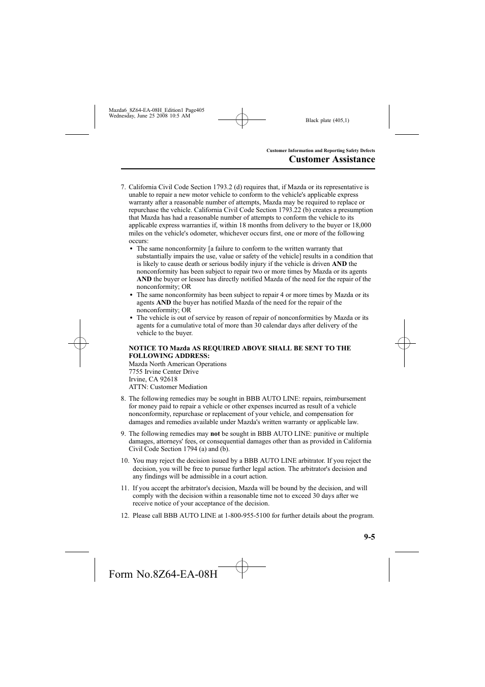 Customer assistance | Mazda 2009 6 User Manual | Page 405 / 464