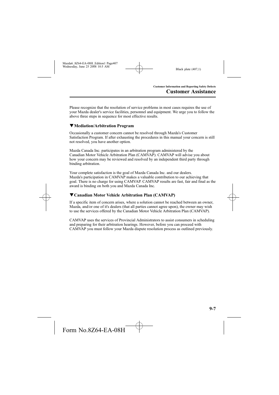 Customer assistance | Mazda 2009 6 User Manual | Page 407 / 464