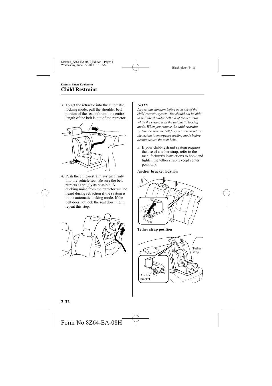 Child restraint | Mazda 2009 6 User Manual | Page 44 / 464