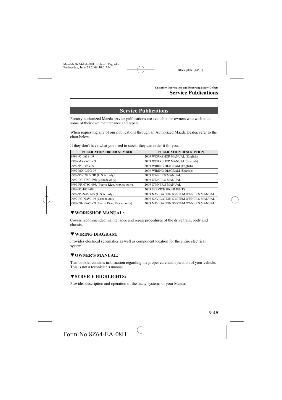 Service publications | Mazda 2009 6 User Manual | Page 445 / 464