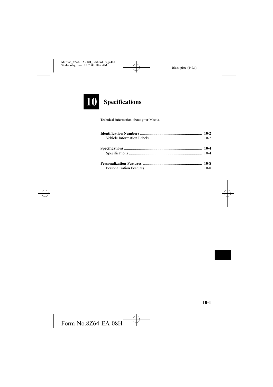 Specifications | Mazda 2009 6 User Manual | Page 447 / 464