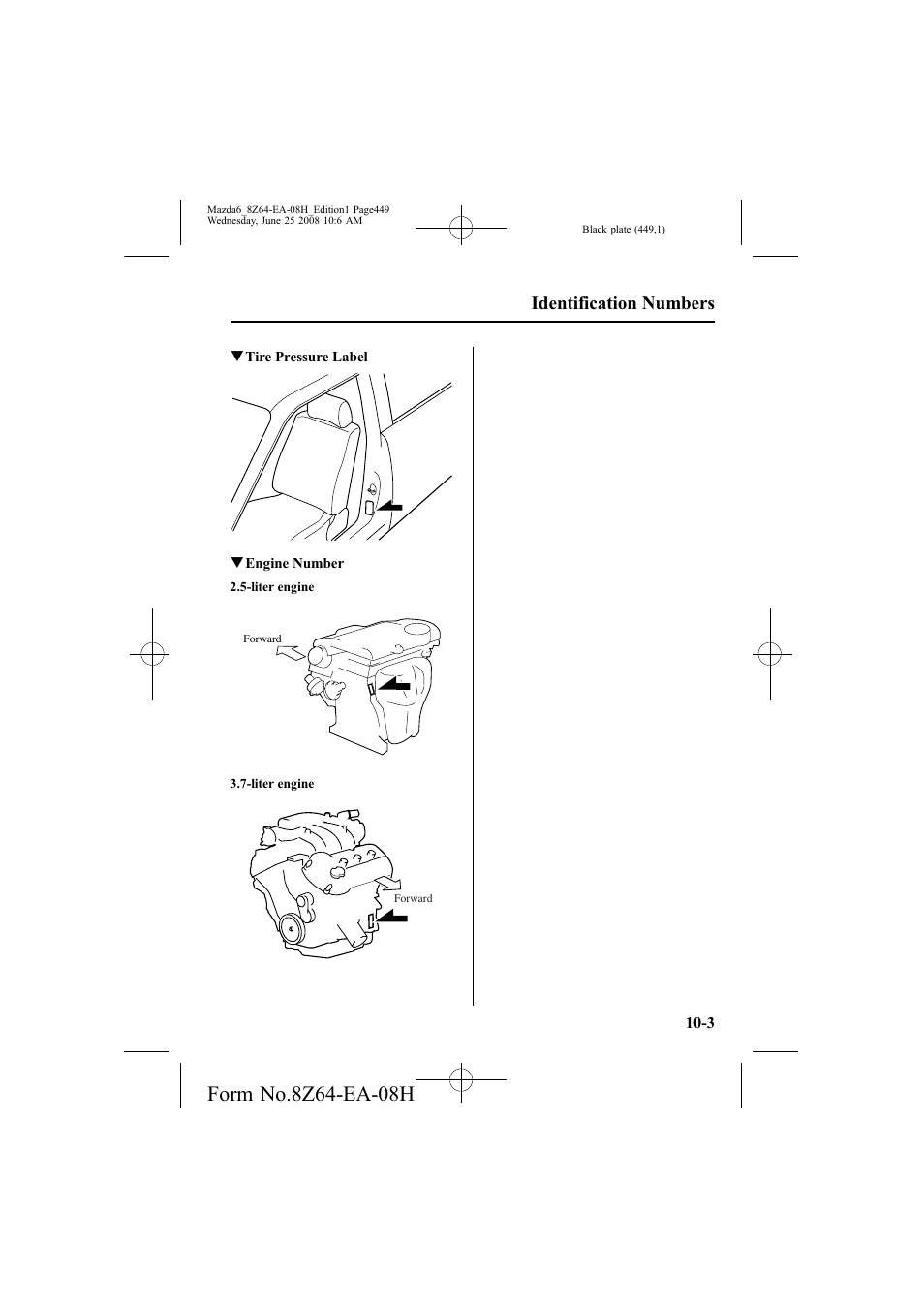 Identification numbers | Mazda 2009 6 User Manual | Page 449 / 464