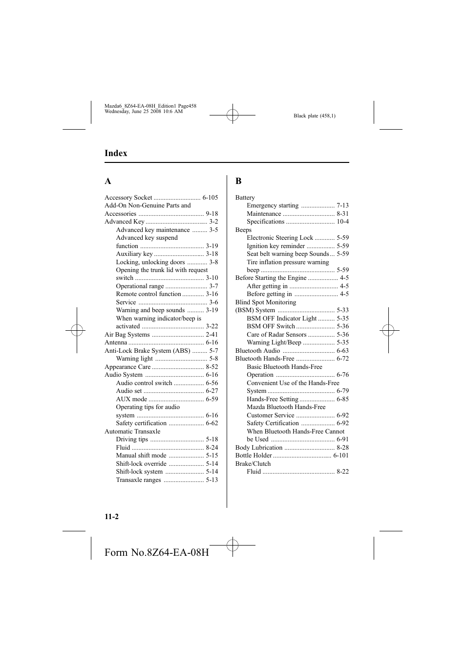 Index | Mazda 2009 6 User Manual | Page 458 / 464