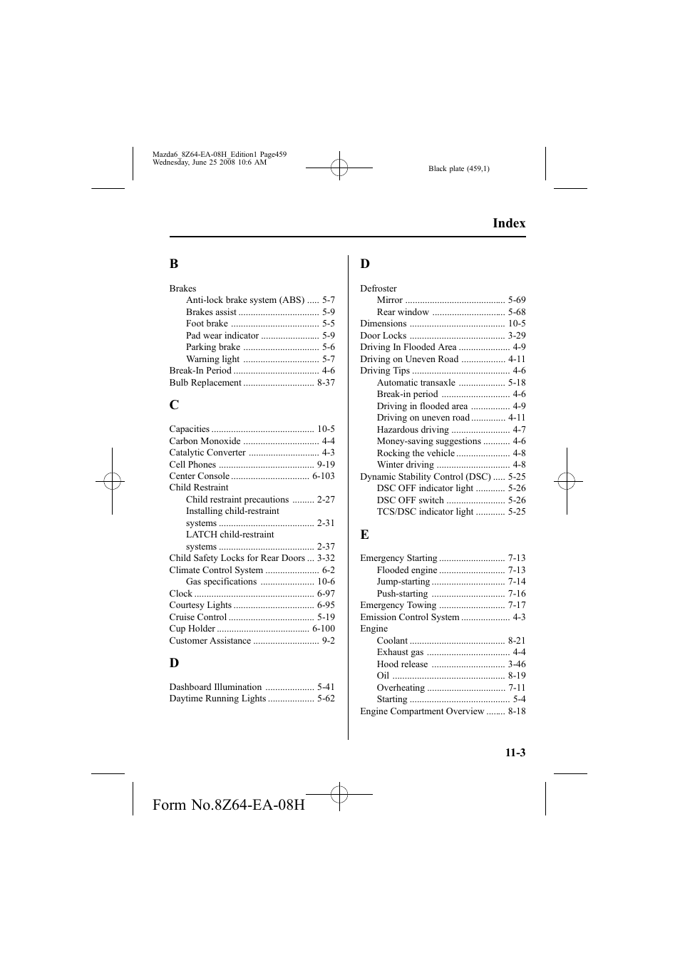 Index | Mazda 2009 6 User Manual | Page 459 / 464