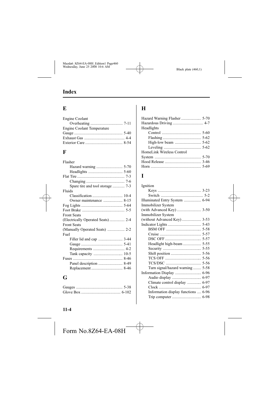 Index | Mazda 2009 6 User Manual | Page 460 / 464