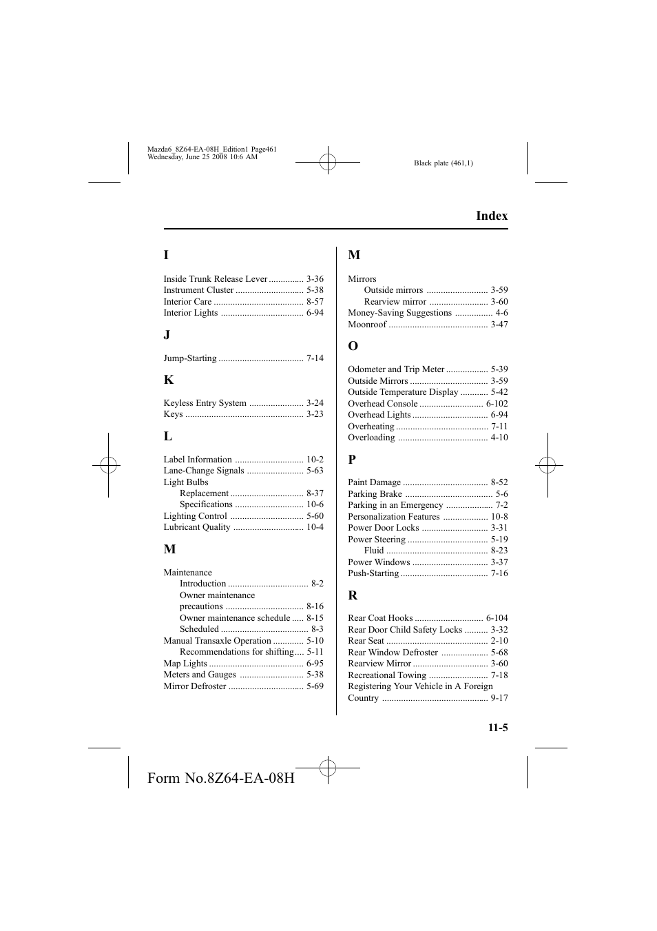 Index | Mazda 2009 6 User Manual | Page 461 / 464