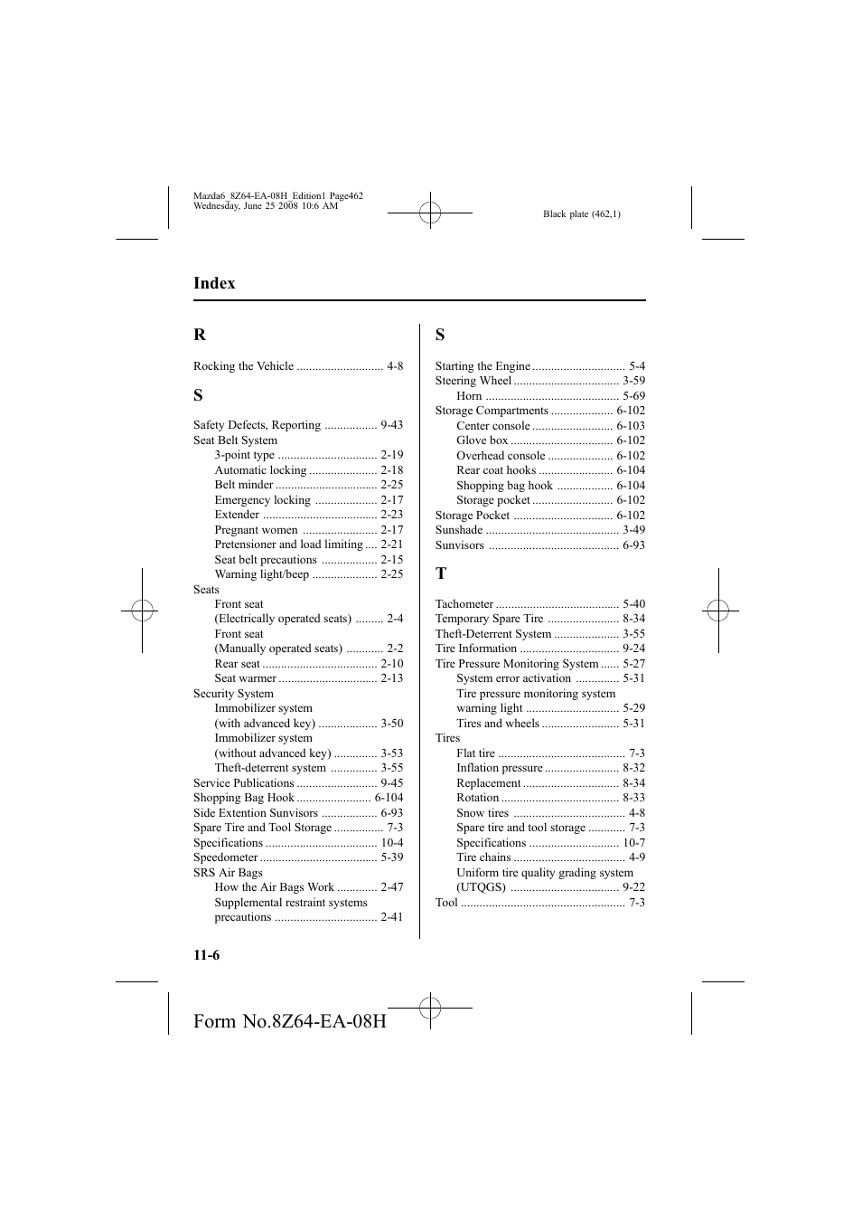 Index | Mazda 2009 6 User Manual | Page 462 / 464