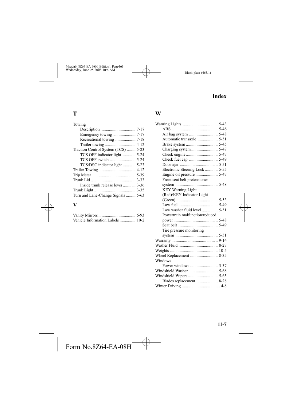 Index | Mazda 2009 6 User Manual | Page 463 / 464
