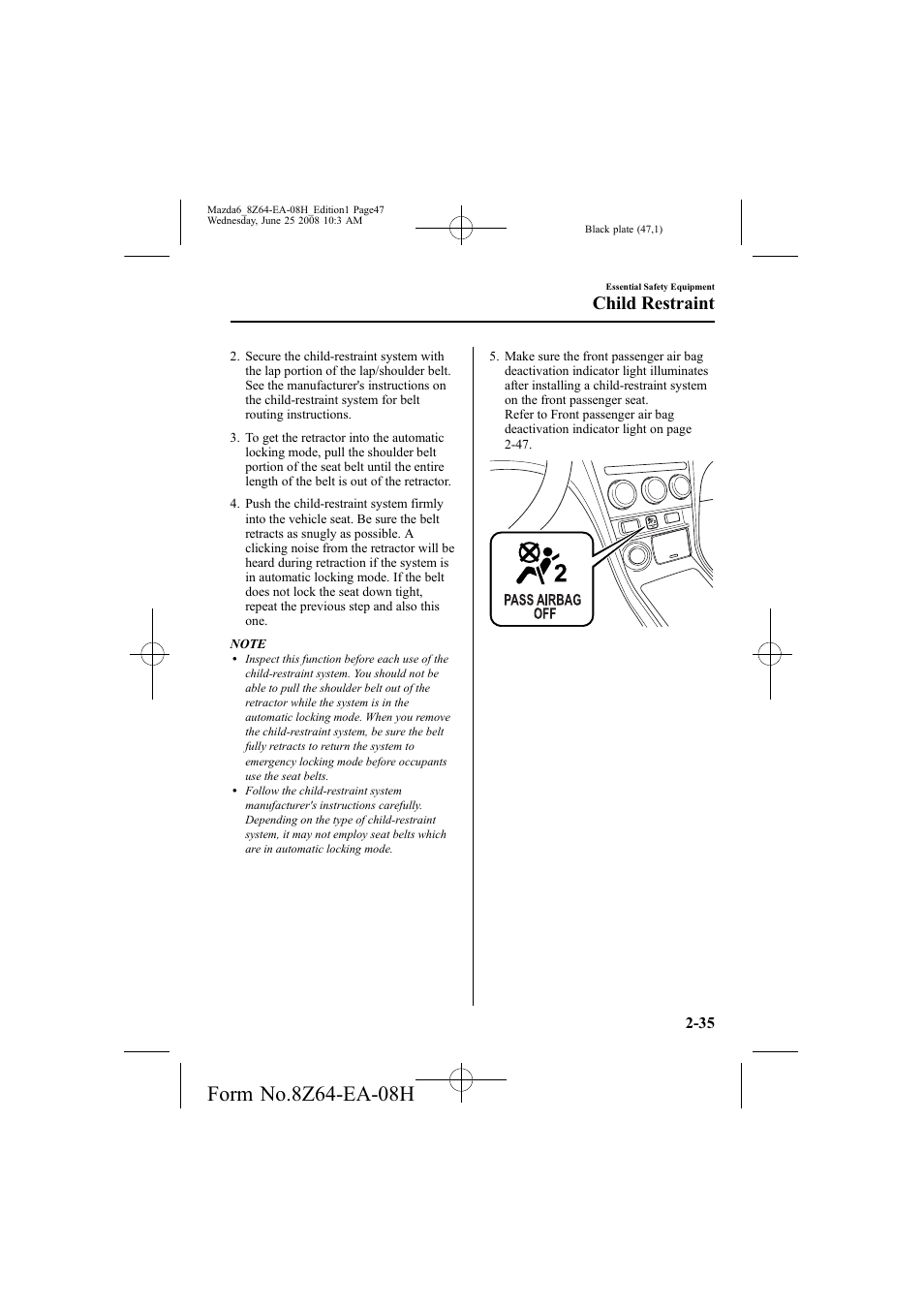 Child restraint | Mazda 2009 6 User Manual | Page 47 / 464