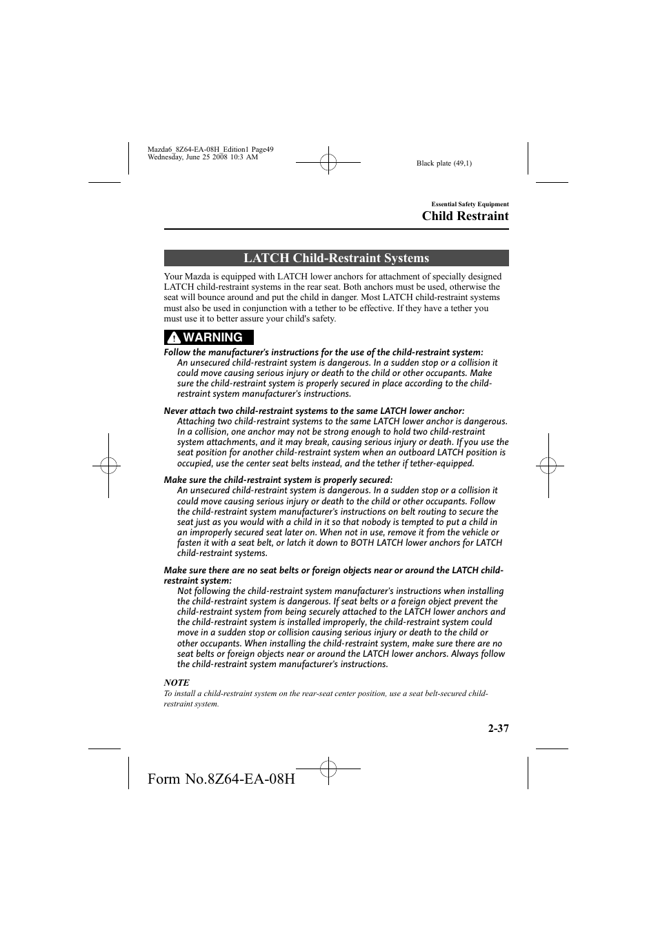 Latch child-restraint systems, Child restraint | Mazda 2009 6 User Manual | Page 49 / 464