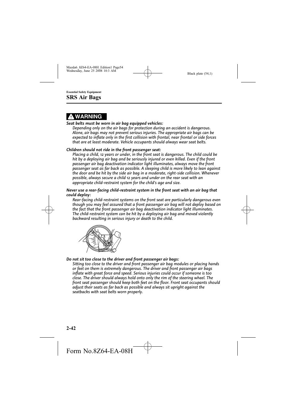 Srs air bags | Mazda 2009 6 User Manual | Page 54 / 464