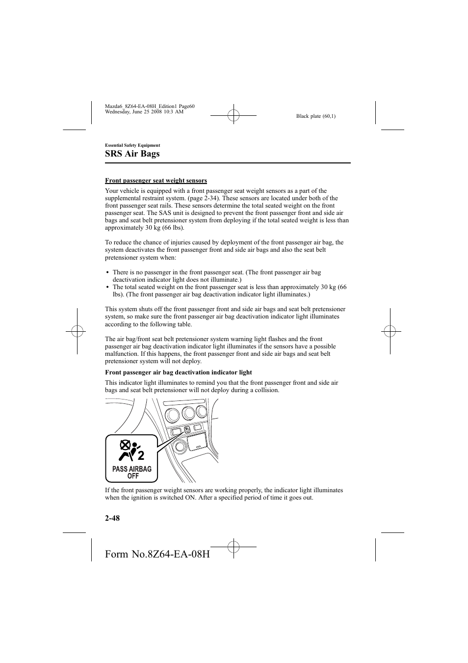 Srs air bags | Mazda 2009 6 User Manual | Page 60 / 464