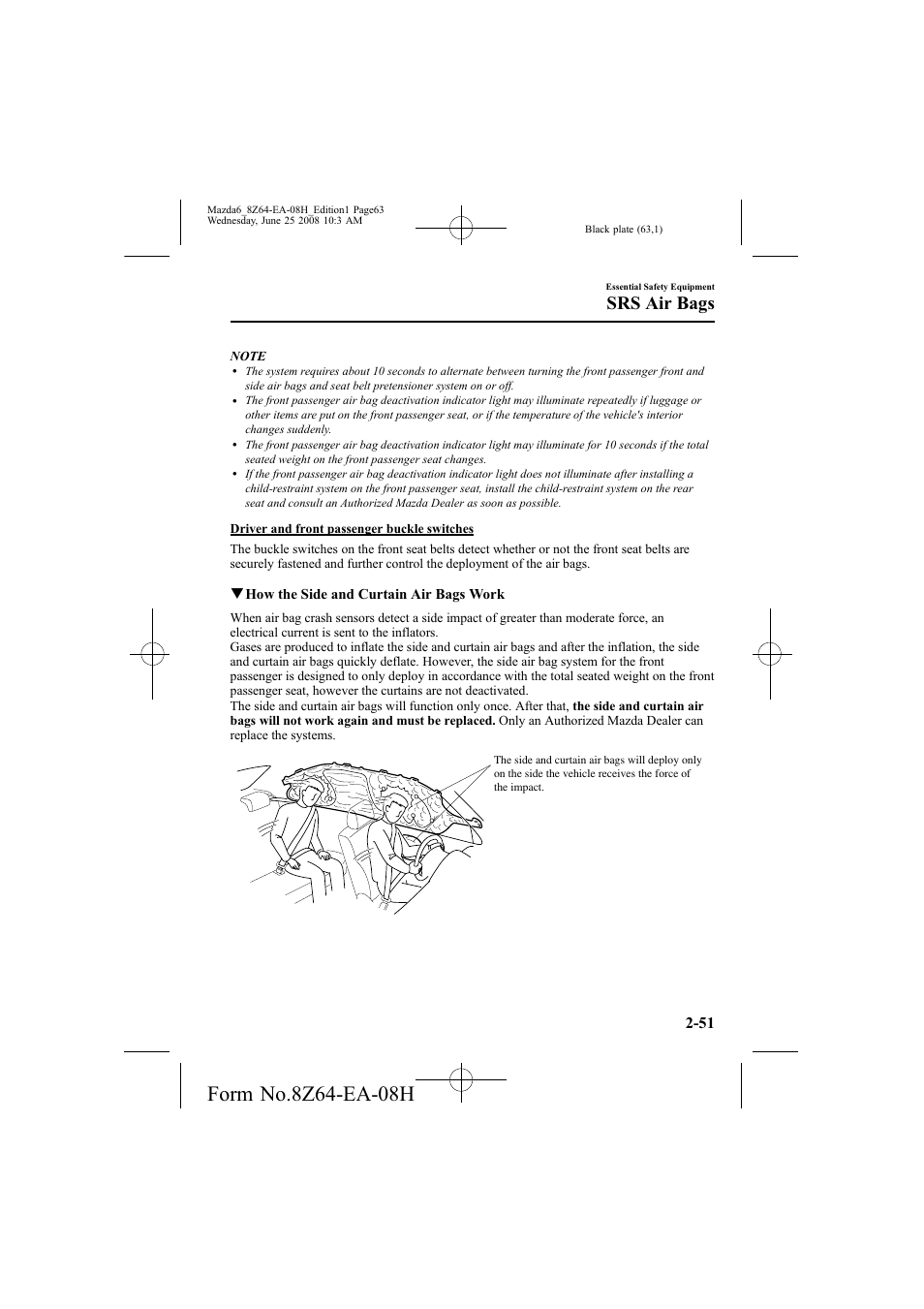 Srs air bags | Mazda 2009 6 User Manual | Page 63 / 464