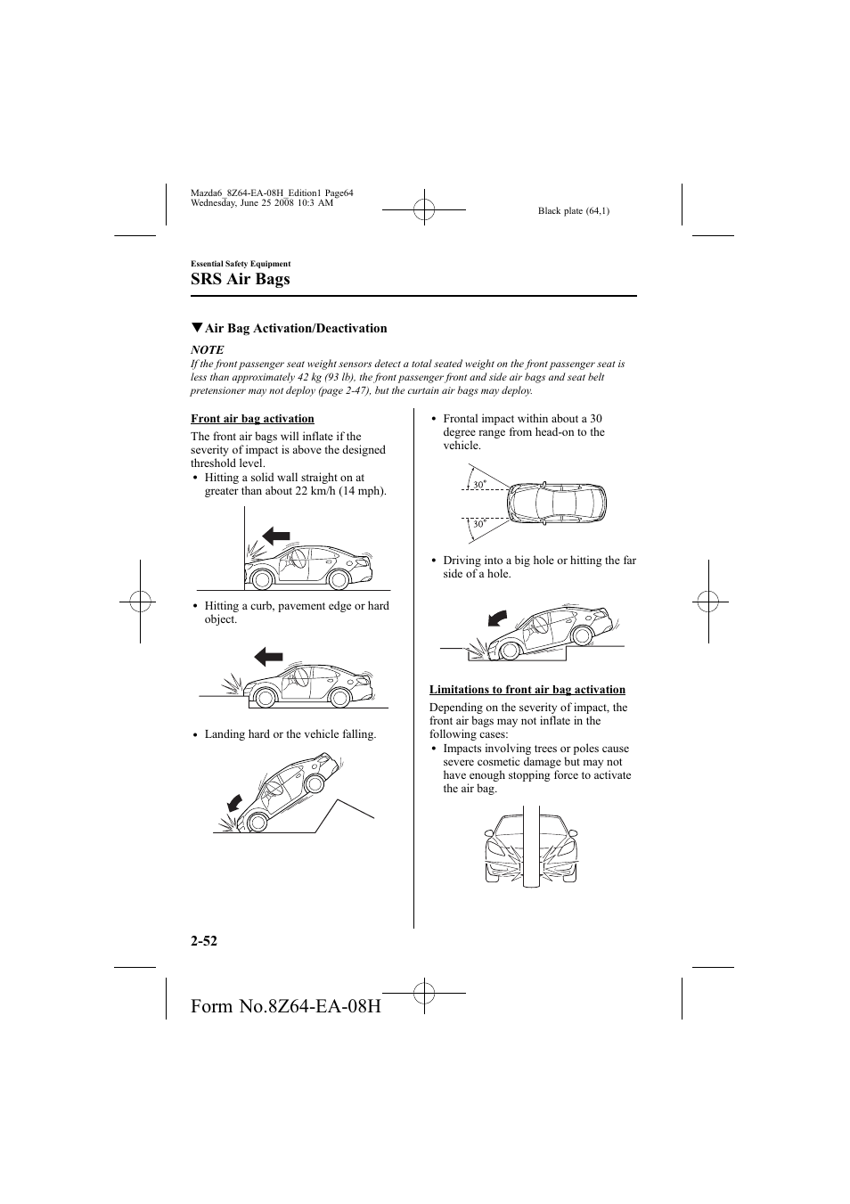 Srs air bags | Mazda 2009 6 User Manual | Page 64 / 464