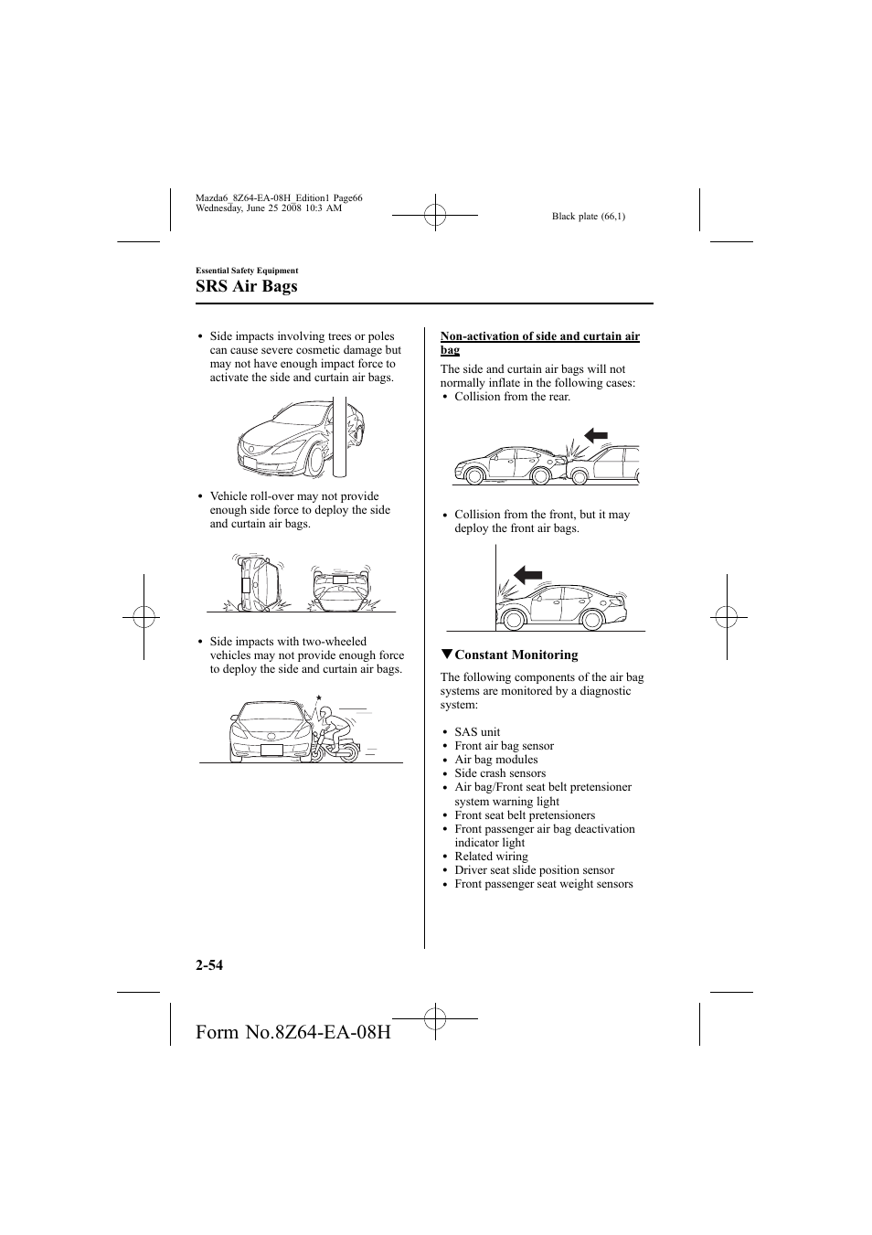 Srs air bags, Qconstant monitoring | Mazda 2009 6 User Manual | Page 66 / 464