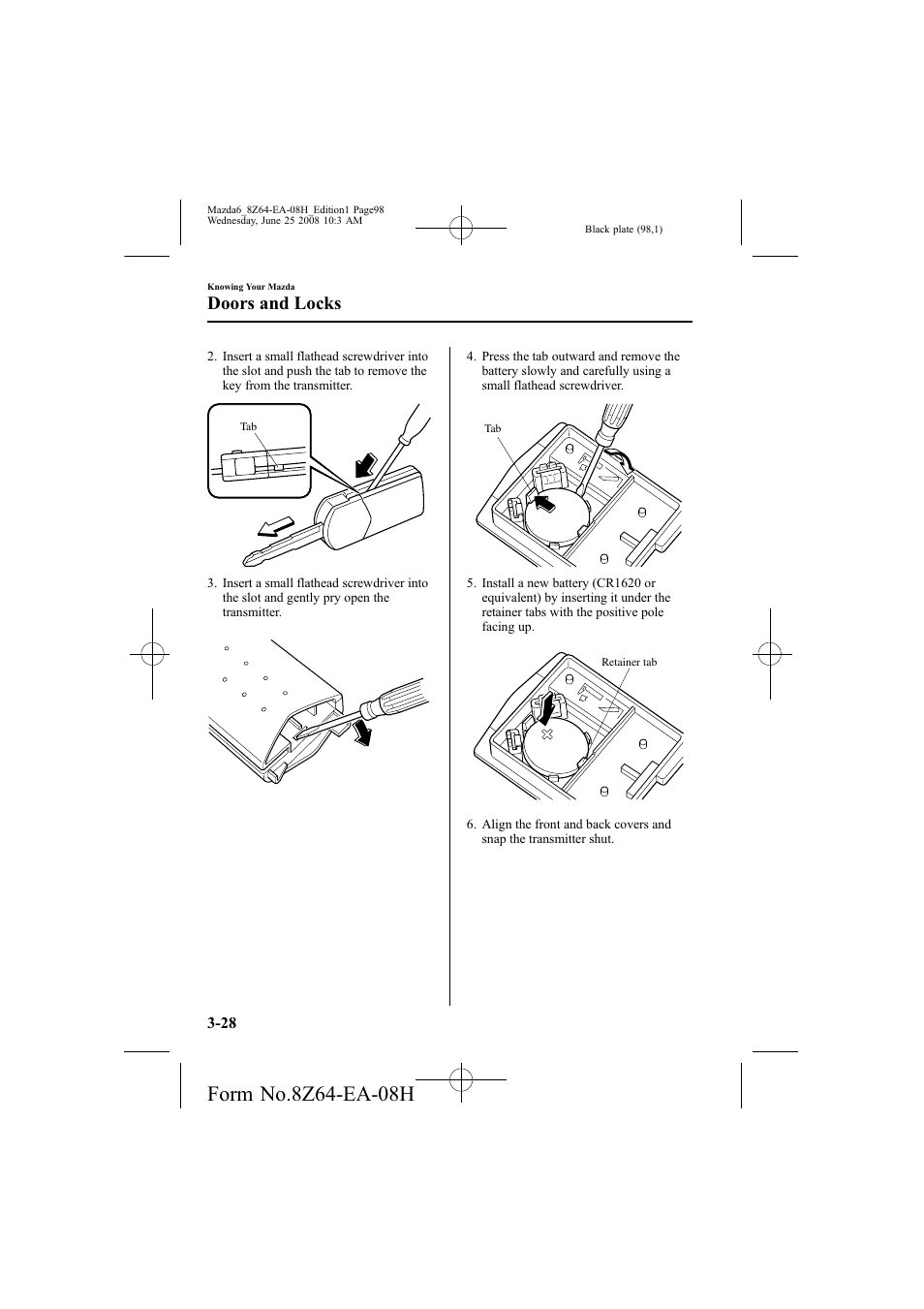 Doors and locks | Mazda 2009 6 User Manual | Page 98 / 464