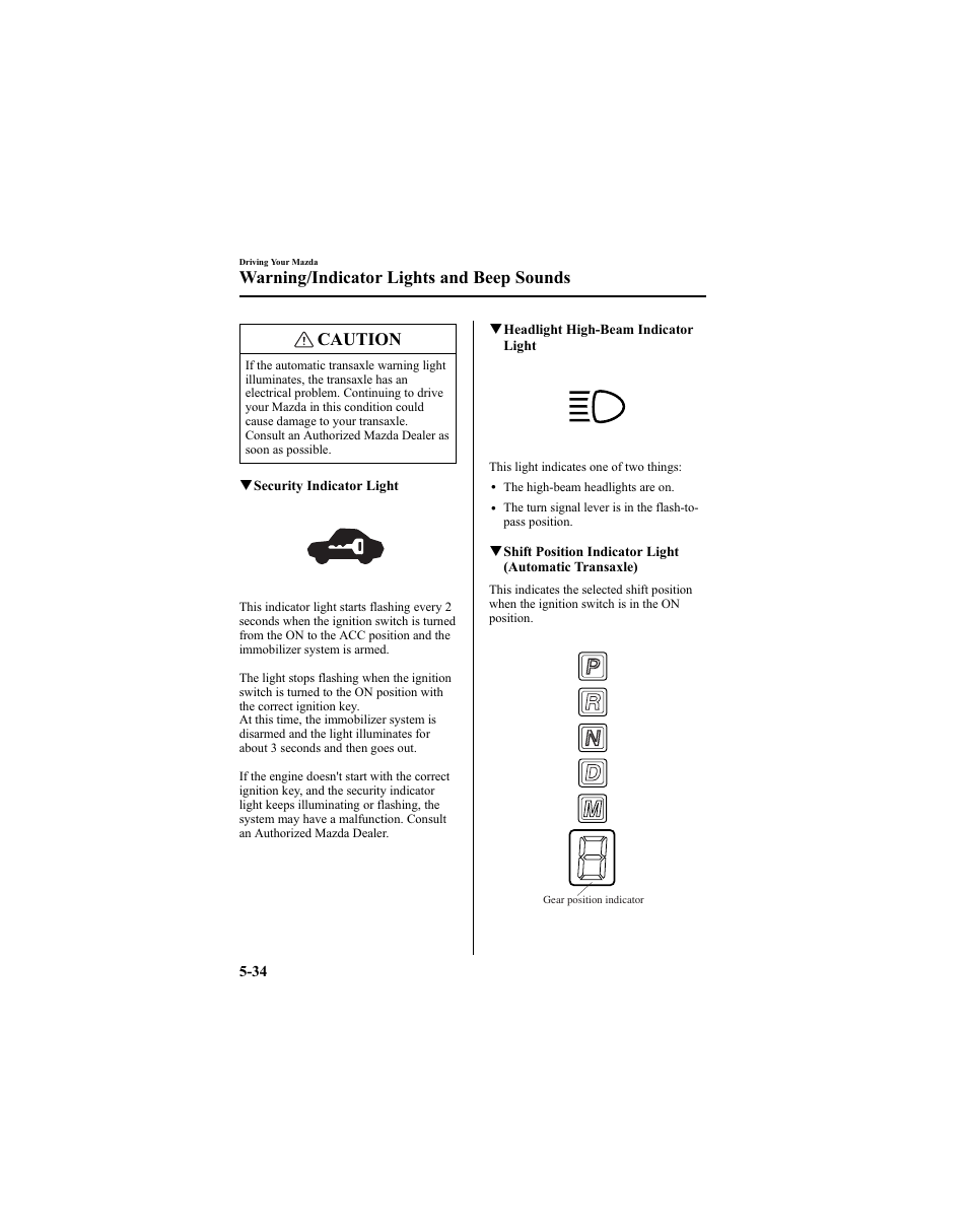 Caution, Warning/indicator lights and beep sounds | Mazda 2005 6 SPORTS SEDAN User Manual | Page 158 / 340