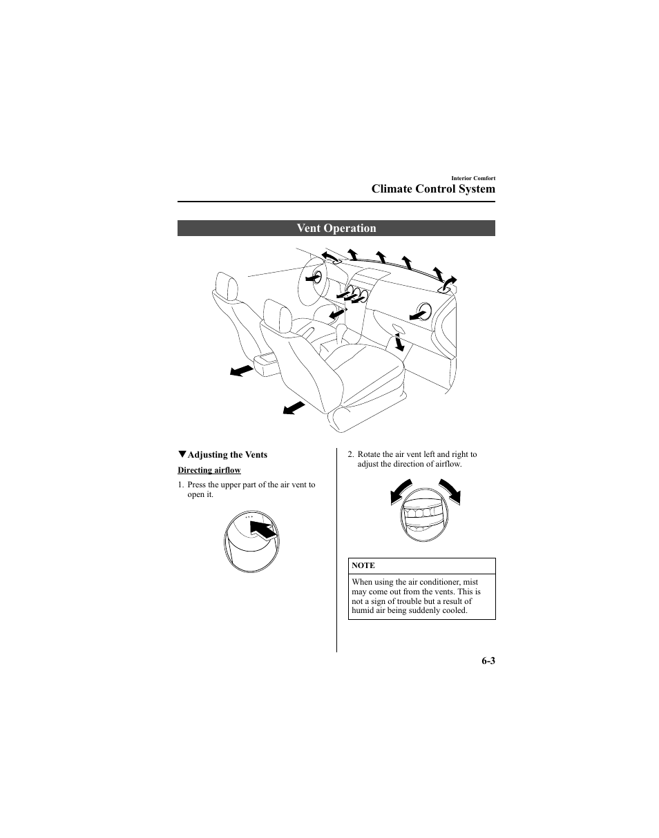 Vent operation, Climate control system | Mazda 2005 6 SPORTS SEDAN User Manual | Page 175 / 340