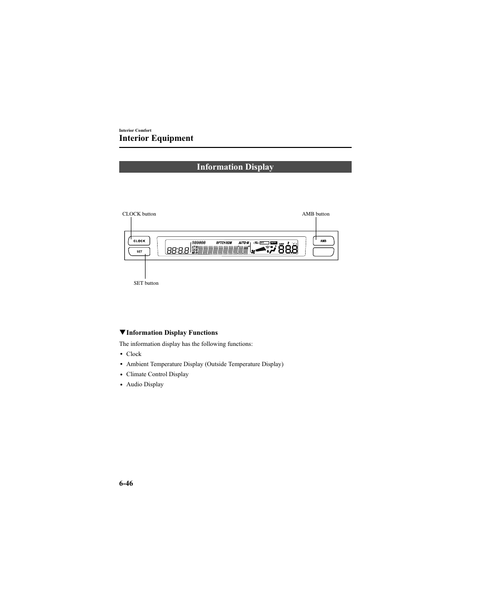 Information display, Interior equipment | Mazda 2005 6 SPORTS SEDAN User Manual | Page 218 / 340