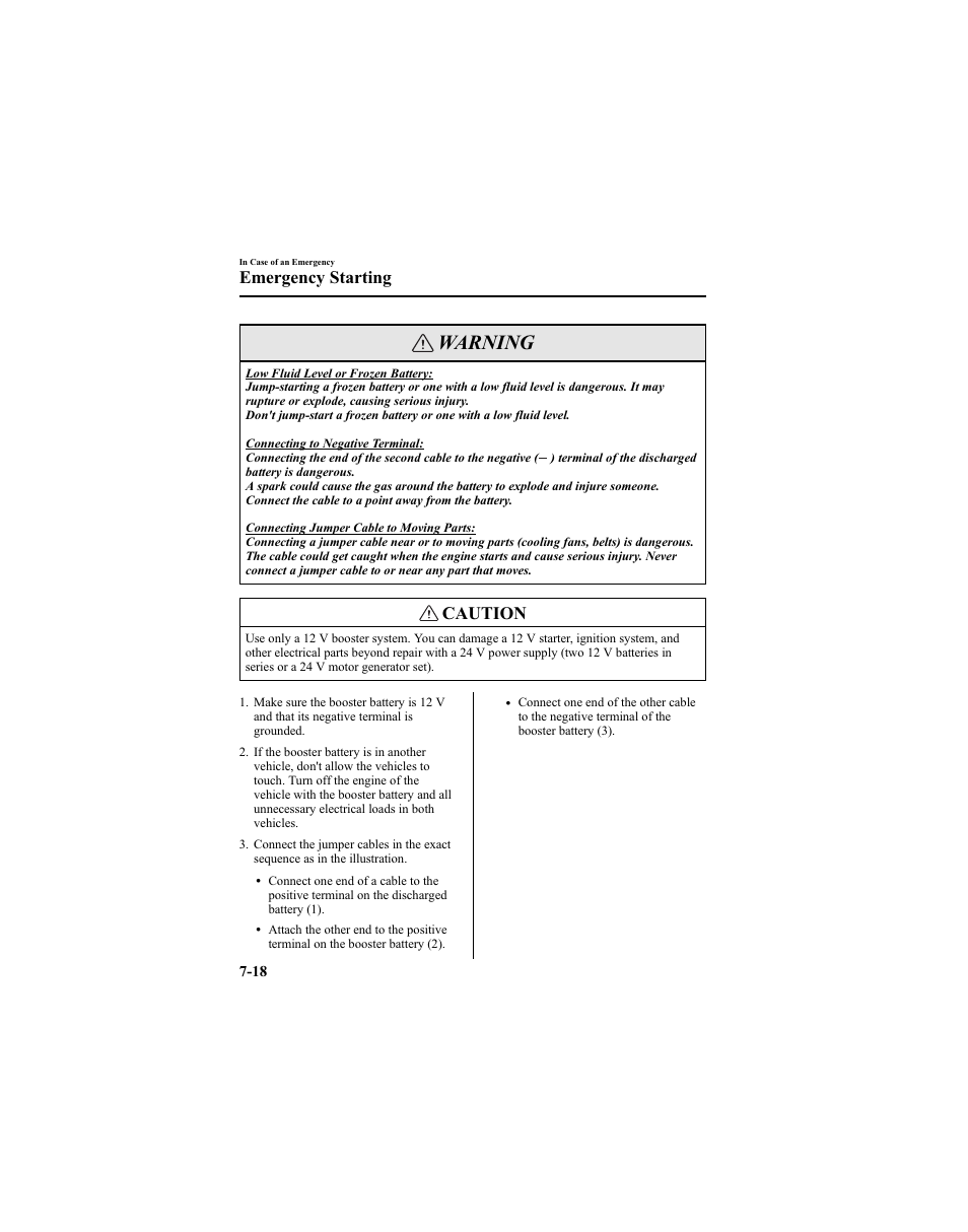 Warning, Caution, Emergency starting | Mazda 2005 6 SPORTS SEDAN User Manual | Page 246 / 340