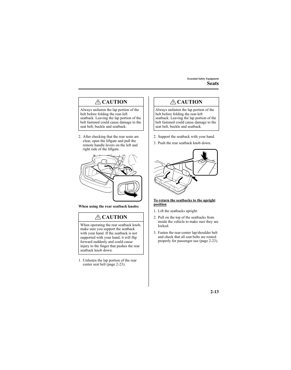 Caution, Seats | Mazda 2005 6 SPORTS SEDAN User Manual | Page 27 / 340