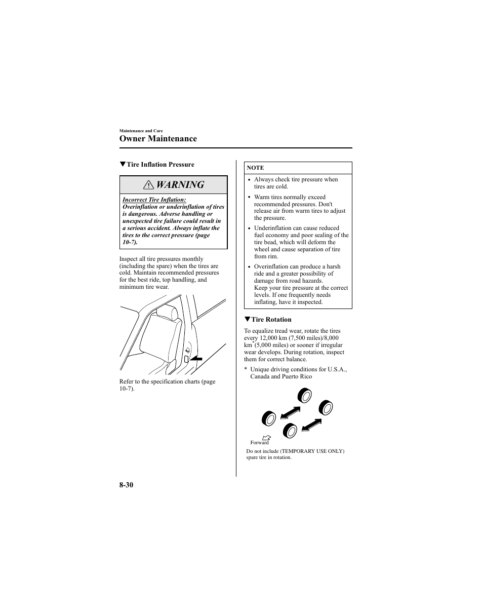 Warning, Owner maintenance | Mazda 2005 6 SPORTS SEDAN User Manual | Page 280 / 340