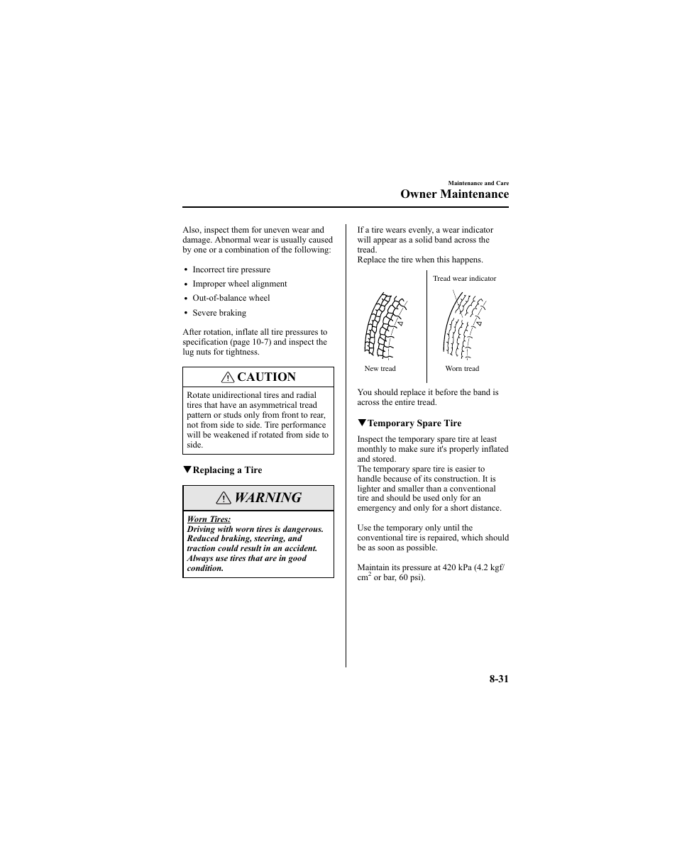 Warning, Caution, Owner maintenance | Mazda 2005 6 SPORTS SEDAN User Manual | Page 281 / 340