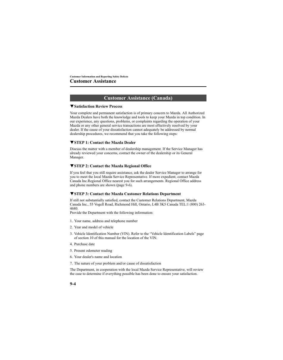 Customer assistance (canada), Customer assistance | Mazda 2005 6 SPORTS SEDAN User Manual | Page 308 / 340