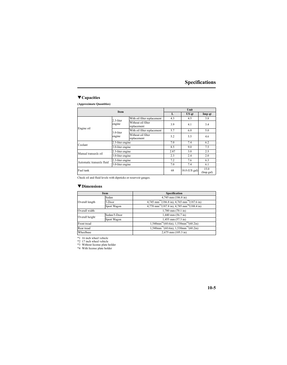 Specifications | Mazda 2005 6 SPORTS SEDAN User Manual | Page 329 / 340