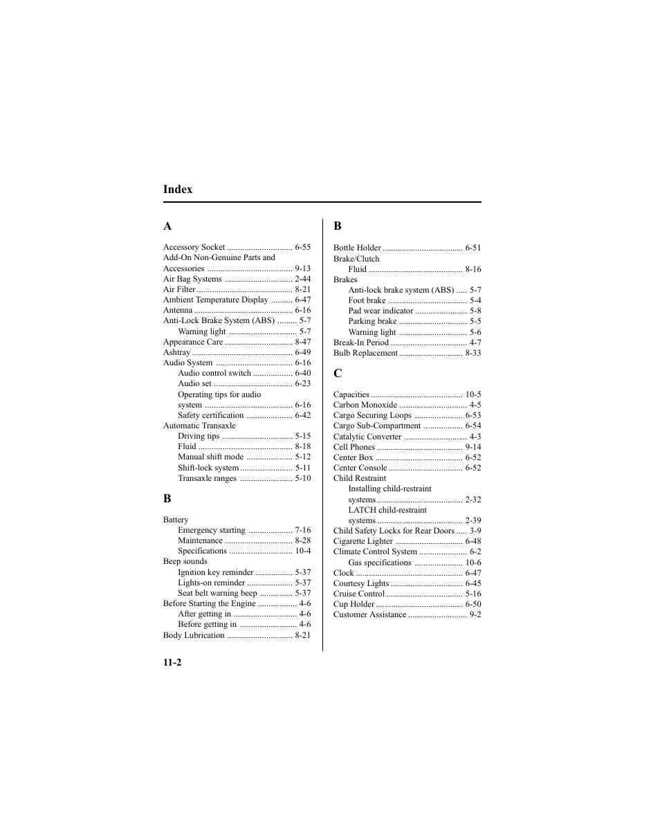 Index | Mazda 2005 6 SPORTS SEDAN User Manual | Page 334 / 340