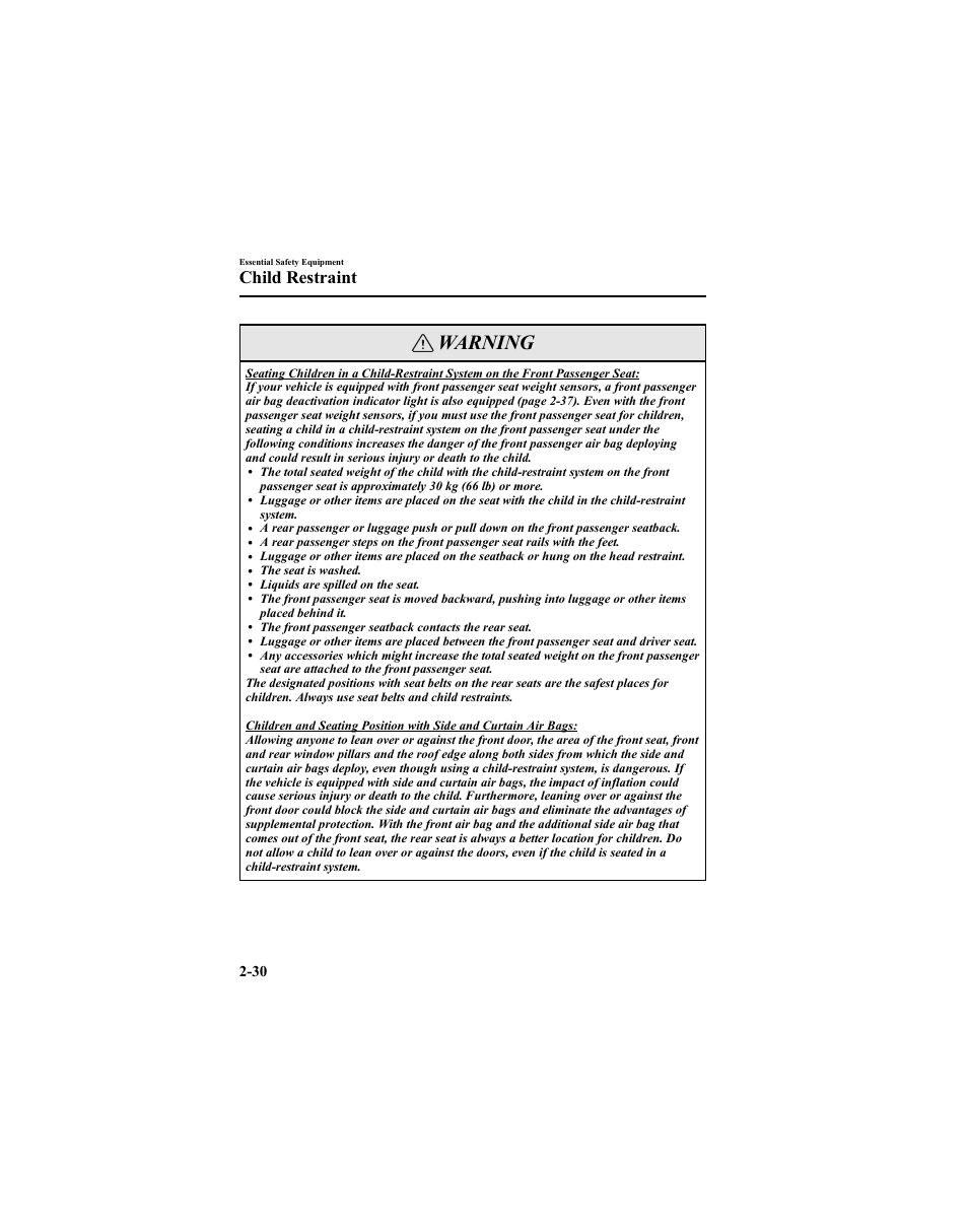 Warning, Child restraint | Mazda 2005 6 SPORTS SEDAN User Manual | Page 44 / 340