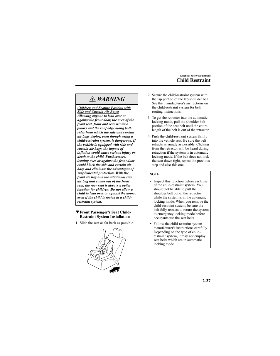 Warning, Child restraint | Mazda 2005 6 SPORTS SEDAN User Manual | Page 51 / 340