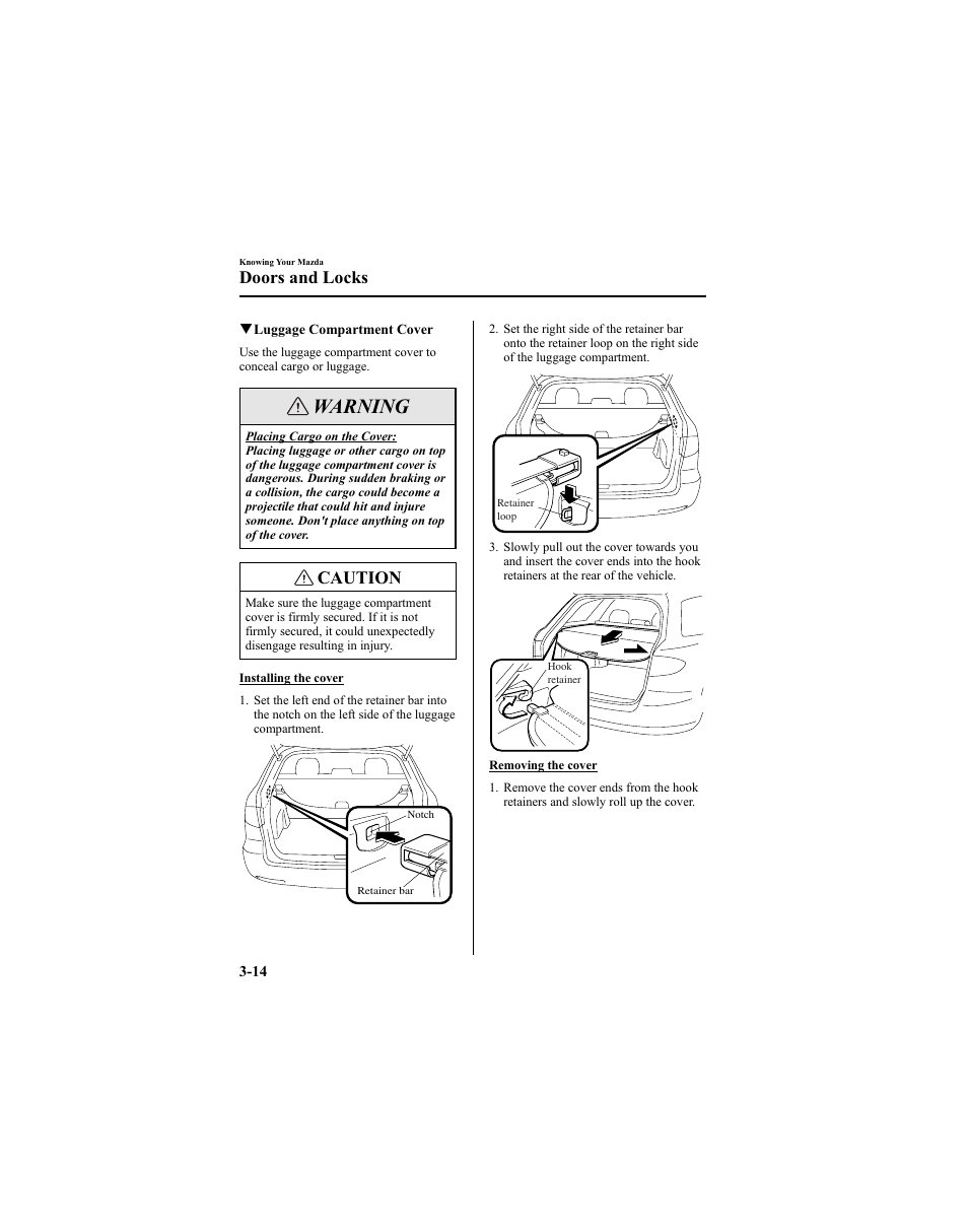 Warning, Caution, Doors and locks | Mazda 2005 6 SPORTS SEDAN User Manual | Page 90 / 340