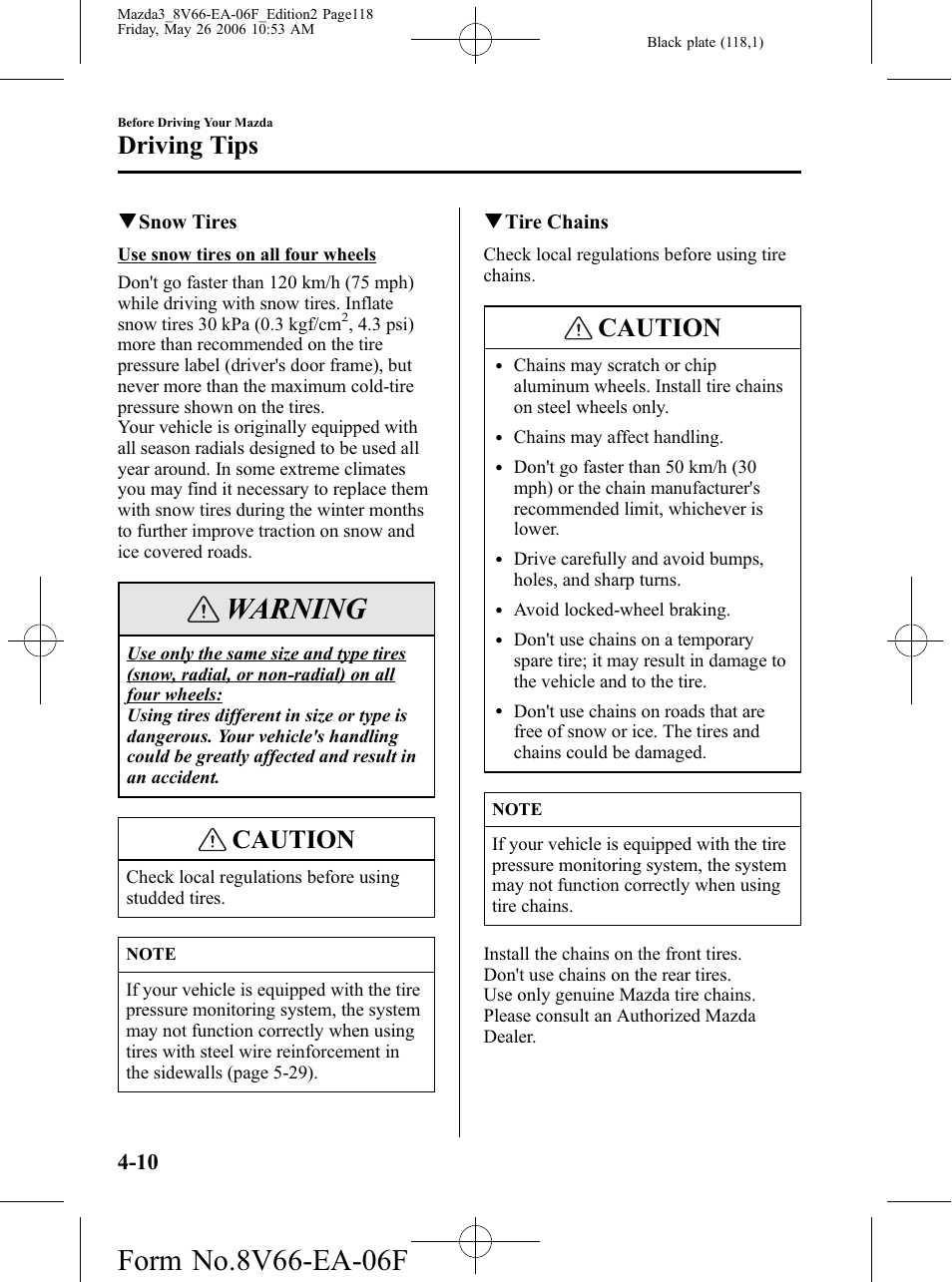 Warning, Caution, Driving tips | Mazda 2007 3 4-DOOR User Manual | Page 119 / 459