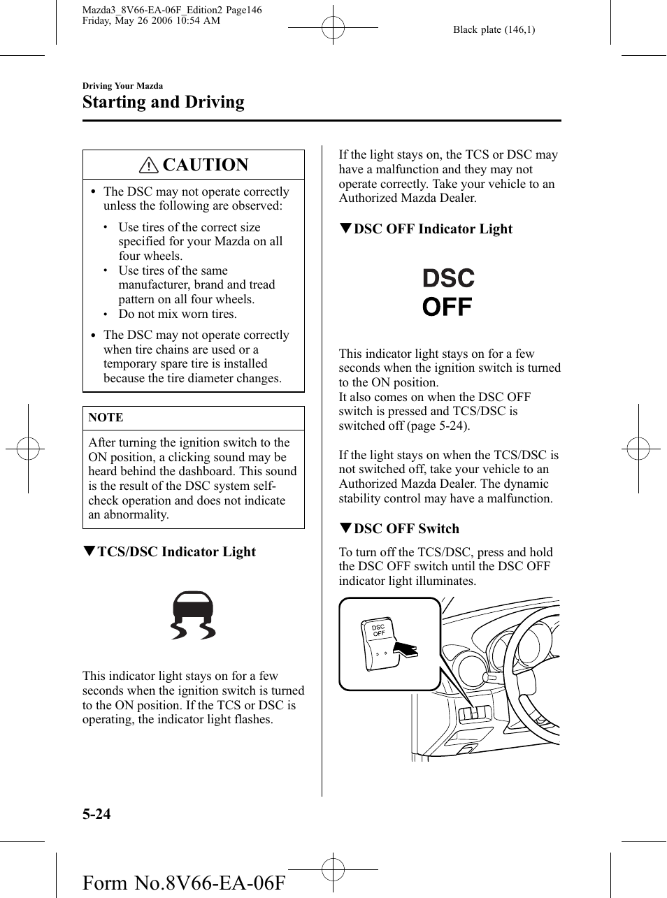 Caution, Starting and driving | Mazda 2007 3 4-DOOR User Manual | Page 147 / 459