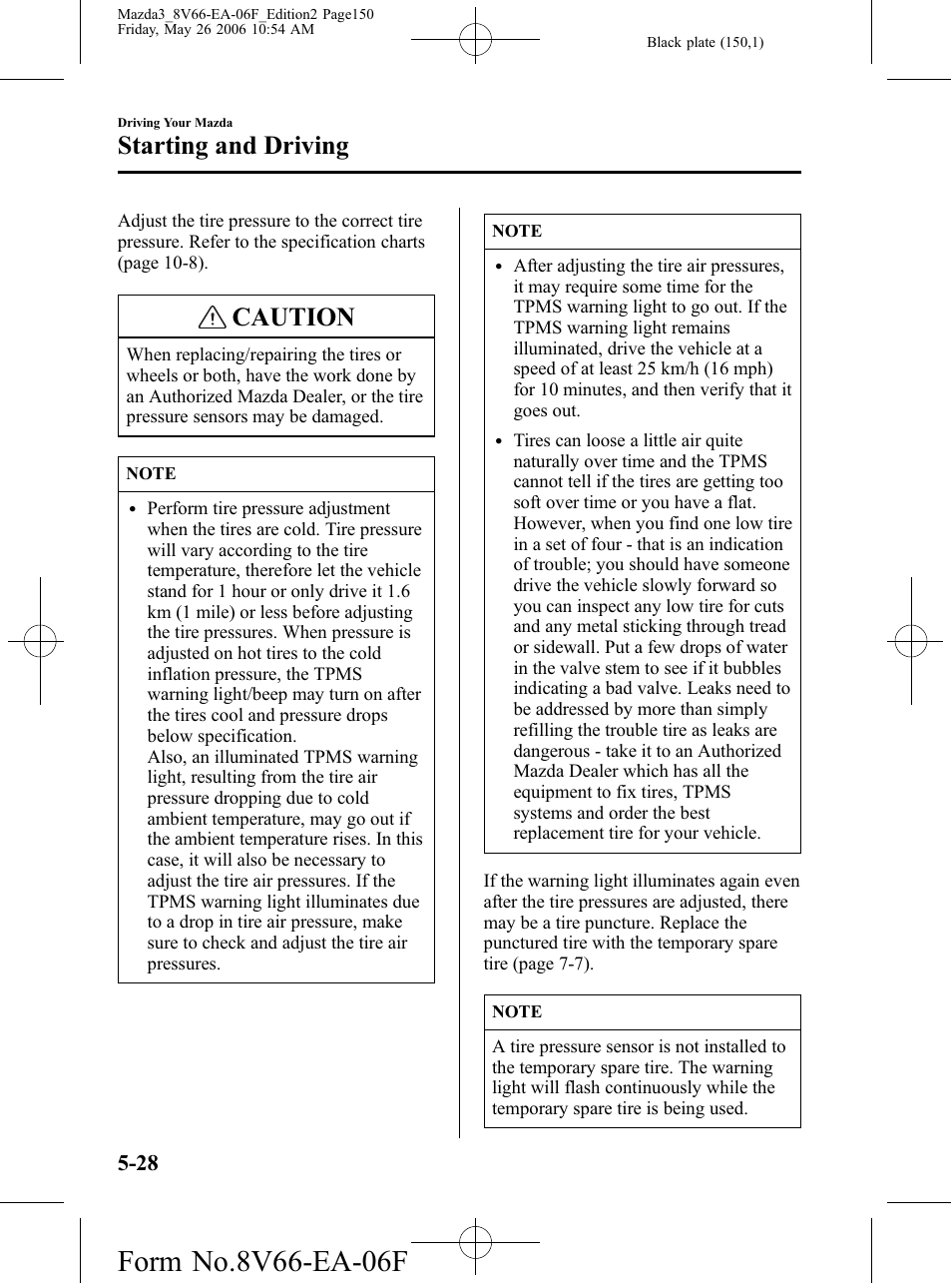 Caution, Starting and driving | Mazda 2007 3 4-DOOR User Manual | Page 151 / 459