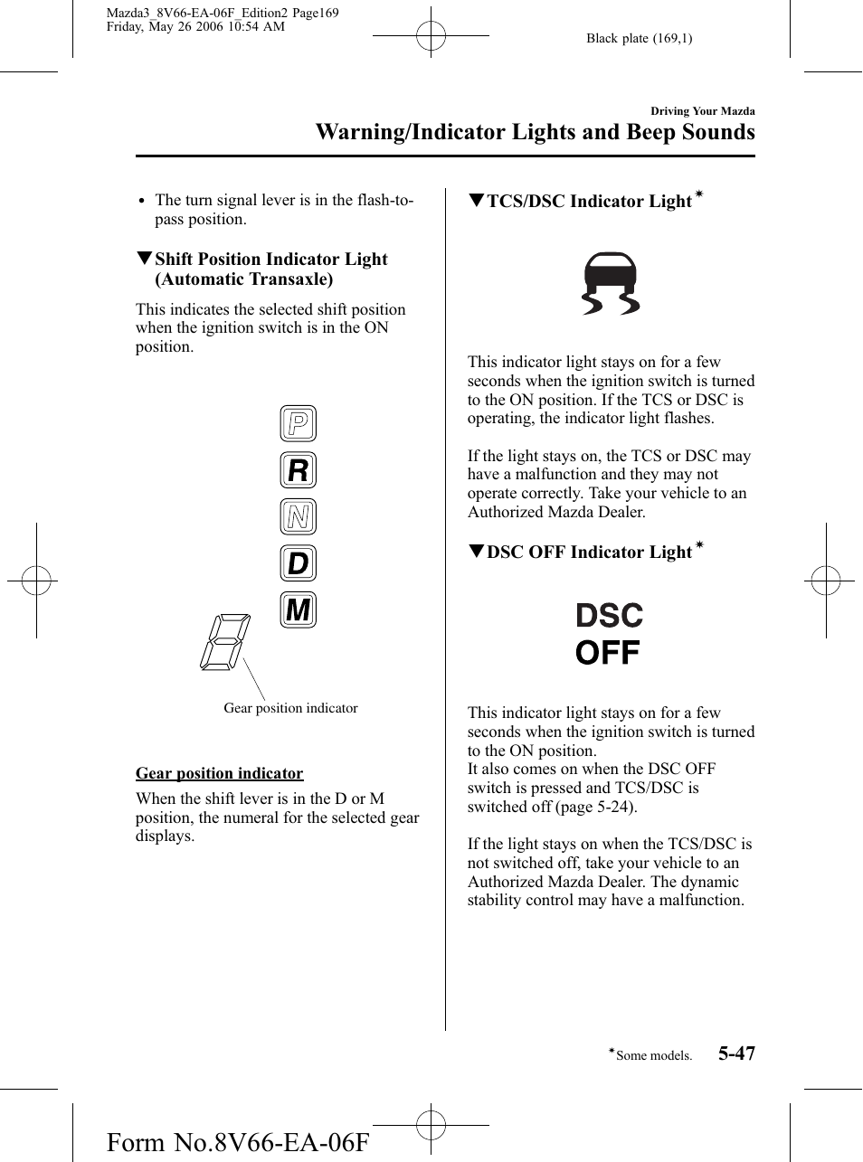 Warning/indicator lights and beep sounds | Mazda 2007 3 4-DOOR User Manual | Page 170 / 459