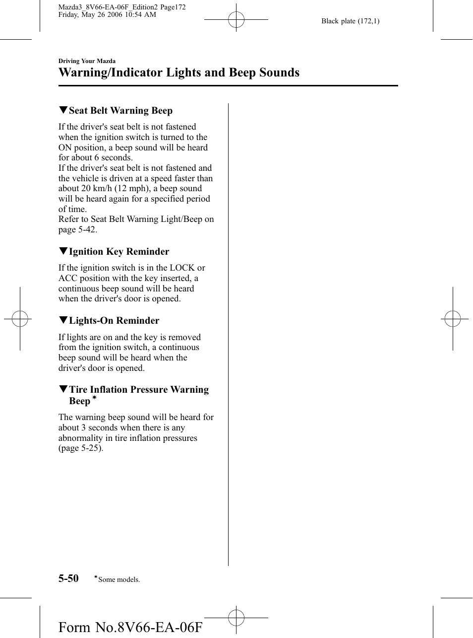 Warning/indicator lights and beep sounds | Mazda 2007 3 4-DOOR User Manual | Page 173 / 459