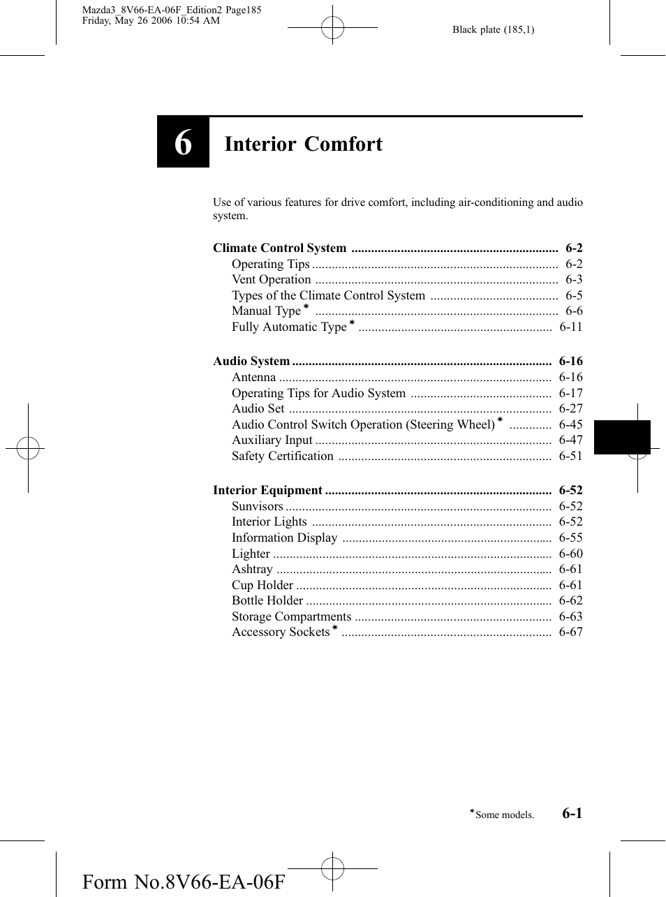 Interior comfort | Mazda 2007 3 4-DOOR User Manual | Page 186 / 459