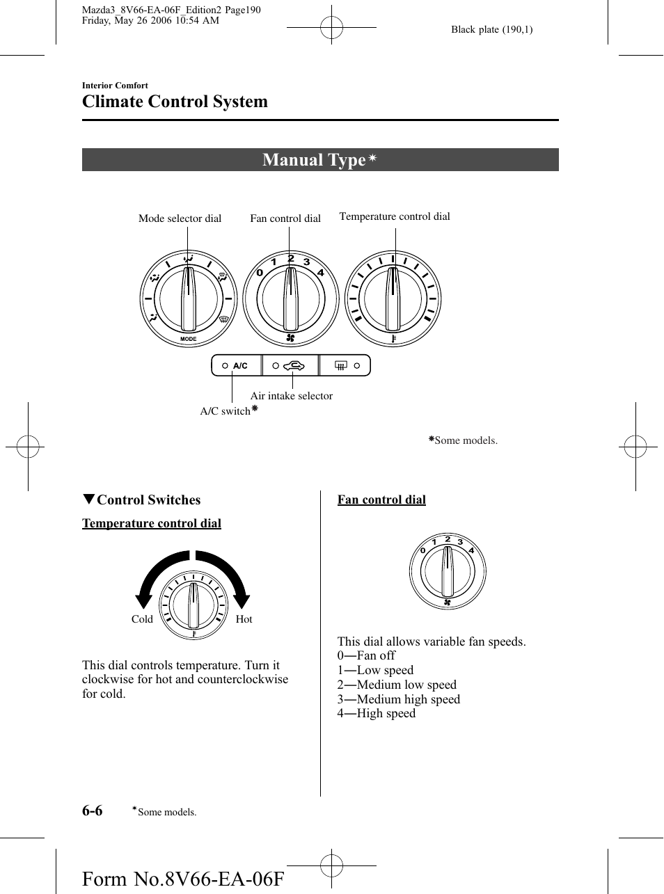 Manual type, Climate control system | Mazda 2007 3 4-DOOR User Manual | Page 191 / 459