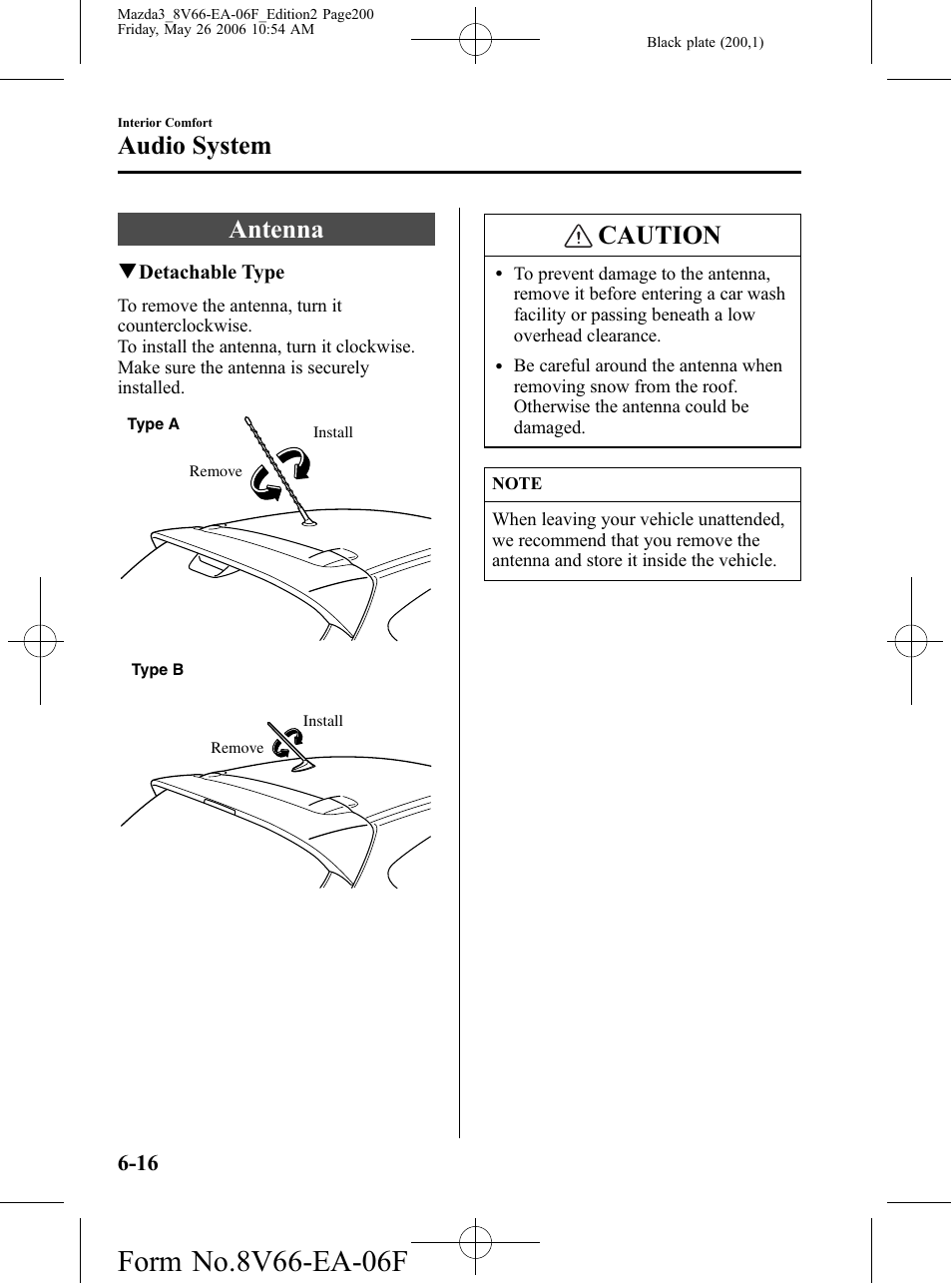 Audio system, Antenna, Audio system -16 | Antenna -16, Caution | Mazda 2007 3 4-DOOR User Manual | Page 201 / 459