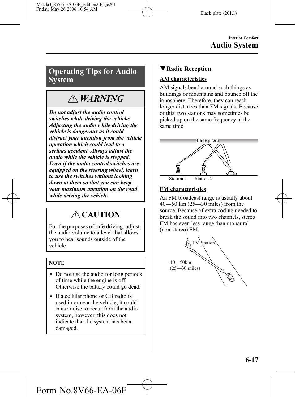 Operating tips for audio system, Operating tips for audio system -17, Warning | Caution, Audio system | Mazda 2007 3 4-DOOR User Manual | Page 202 / 459