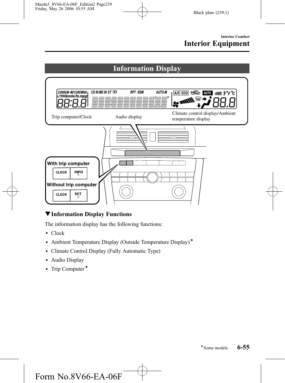 Information display, Information display -55, Interior equipment | Qinformation display functions | Mazda 2007 3 4-DOOR User Manual | Page 240 / 459