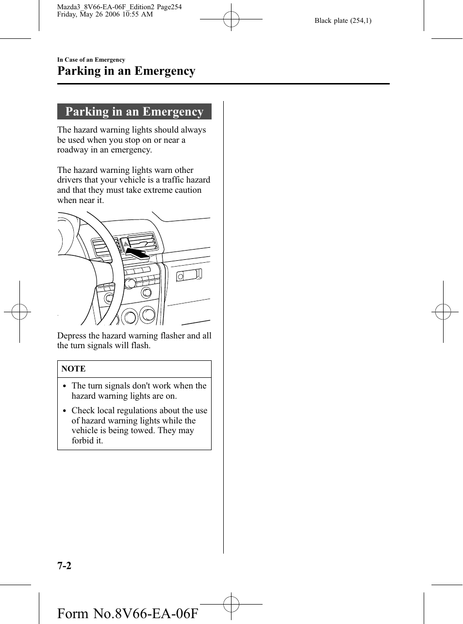 Parking in an emergency, Parking in an emergency -2 | Mazda 2007 3 4-DOOR User Manual | Page 255 / 459