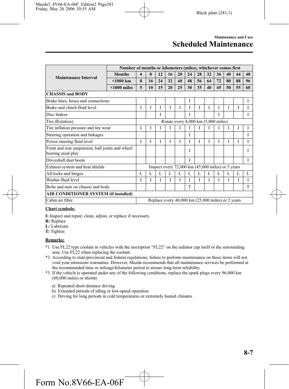 Scheduled maintenance | Mazda 2007 3 4-DOOR User Manual | Page 282 / 459