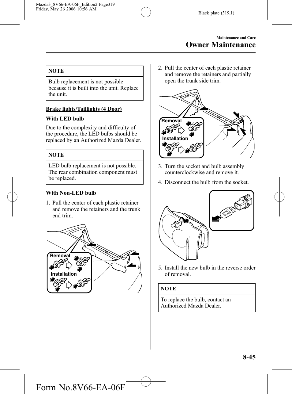 Owner maintenance | Mazda 2007 3 4-DOOR User Manual | Page 320 / 459